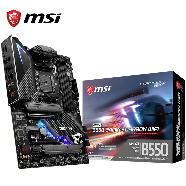 Used MSI MPG B550 GAMING CARBON WIFI AM4 AMD B550 ATX Gaming Motherboard Support AM4 Socket 3rd Gen AMD Ryzen Processors
