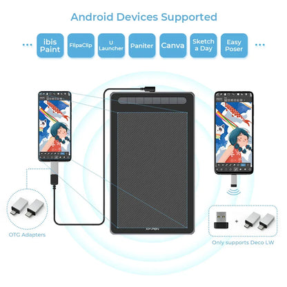 XPPen Deco LW Graphic Digital Tablet Drawing Pen Tablet Wireless Bluetooth V5.0 Tilt Supported Battery-free Stylus 8192 Levels