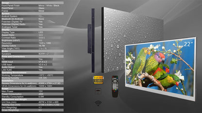 Souria 22 inches Smart Magic Mirror Waterproof TV for Bathroom Hotel DTV Tuner WiFi Bluetooth Built-in Apps Store ATSC DVB-T T2