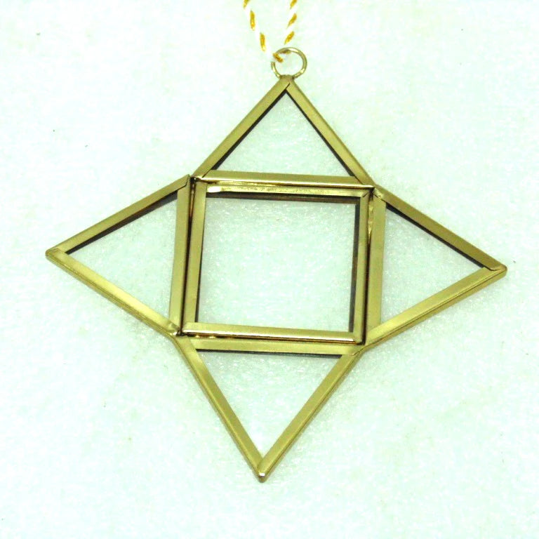 Hot Selling Decorative Christmas Hanging Golden Metal with Glass Triangle Shaped Ornament