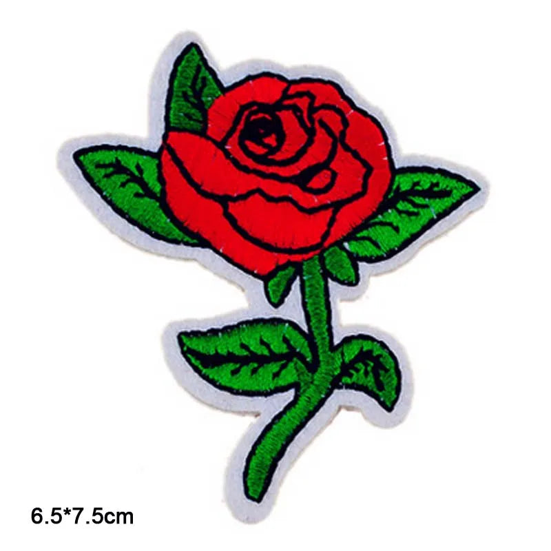Black Flower Red Rose Embroidered Patch Iron On Patch Clothes Patch For Dress Hat Purse Clothing Woman