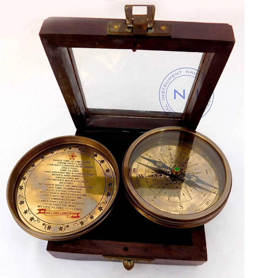 CH Vintage 3'' Dollond London Marine Compass Nautical 1920 Classic Metal Box Casting Gravure Printing CHCOM171