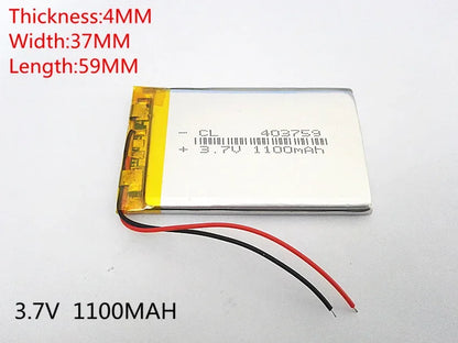 3.7V 403759 1100mAh Lithium Polymer Li-Po Rechargeable DIY Battery For Mp3 MP4 MP5 GPS  mobile electronic
