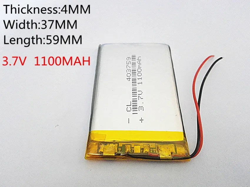 3.7V 403759 1100mAh Lithium Polymer Li-Po Rechargeable DIY Battery For Mp3 MP4 MP5 GPS  mobile electronic