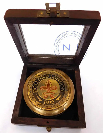CH Vintage 3'' Dollond London Marine Compass Nautical 1920 Classic Metal Box Casting Gravure Printing CHCOM171