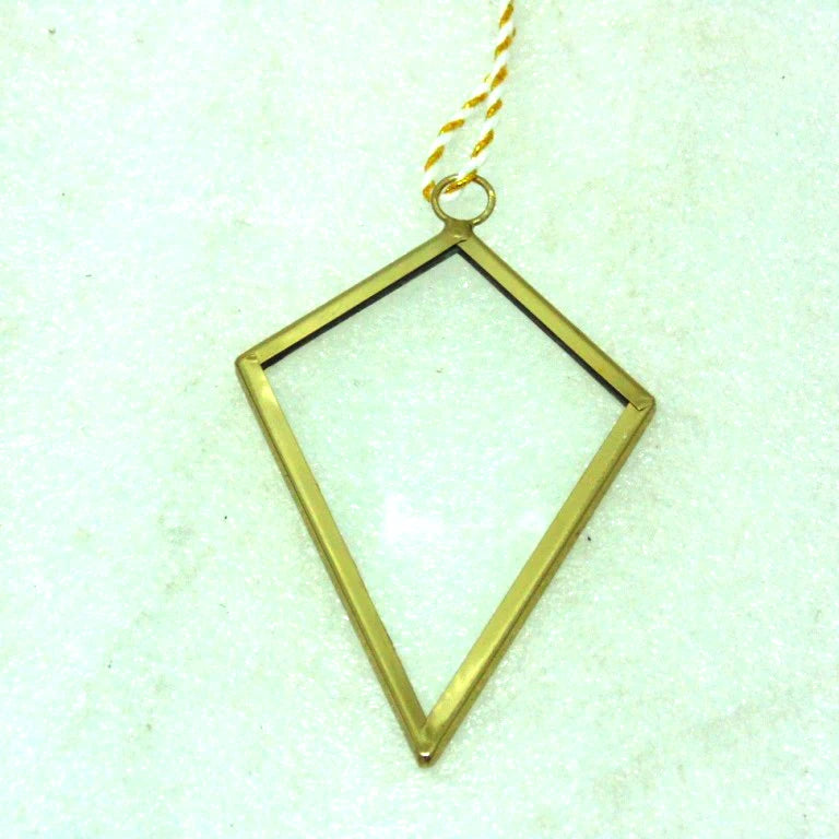 Hot Selling Decorative Christmas Hanging Golden Metal with Glass Triangle Shaped Ornament