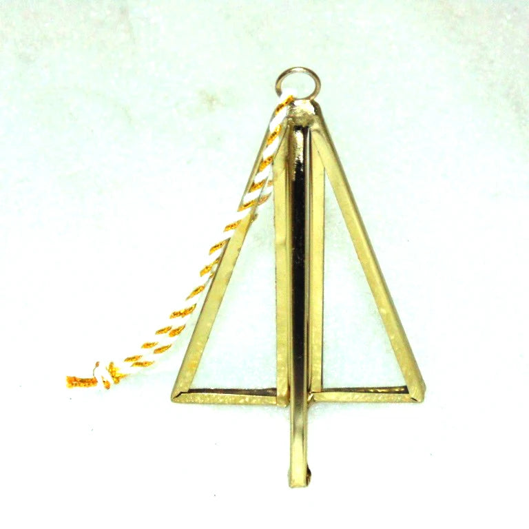 Hot Selling Decorative Christmas Hanging Golden Metal with Glass Triangle Shaped Ornament