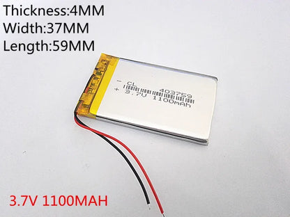 3.7V 403759 1100mAh Lithium Polymer Li-Po Rechargeable DIY Battery For Mp3 MP4 MP5 GPS  mobile electronic