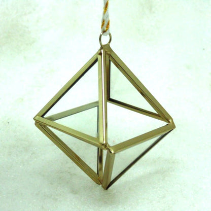 Hot Selling Decorative Christmas Hanging Golden Metal with Glass Triangle Shaped Ornament