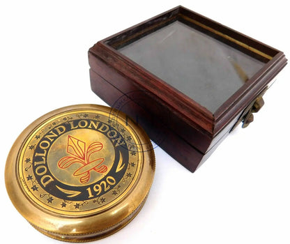 CH Vintage 3'' Dollond London Marine Compass Nautical 1920 Classic Metal Box Casting Gravure Printing CHCOM171