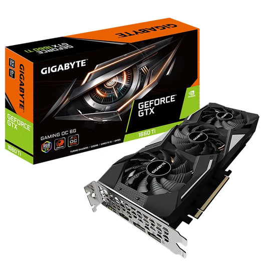 Used GIGABYTE GeForce GTX 1660 Ti GAMING OC 6G WINDFORCE 3X Cooling System with Alternate Spinning Fans Graphics Card by PDG ibma