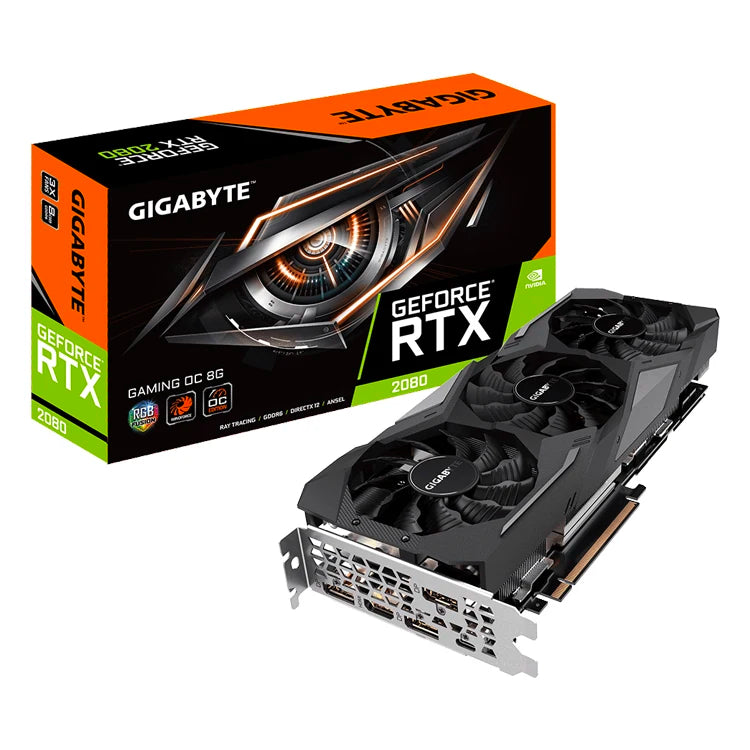Used GIGABYTE GeForce RTX 2080 GAMING OC 8G Graphics Card with 8GB GDDR6 256 Bit Memory for Desktop