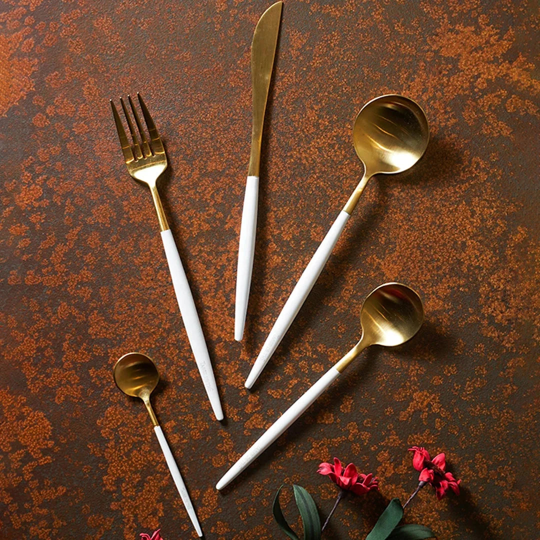 Wholesale Black & Gold 5 Pcs Cutlery for Wedding Rental Flatware Set High Quality 304 Stainless Steel Christmas Luxury Tableware