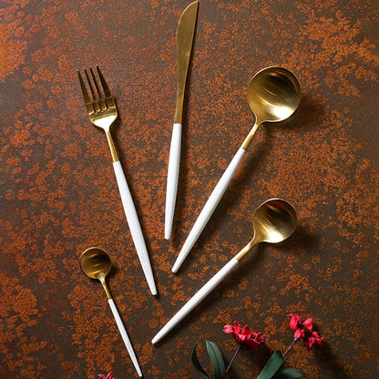 Wholesale Black & Gold 5 Pcs Cutlery for Wedding Rental Flatware Set High Quality 304 Stainless Steel Christmas Luxury Tableware