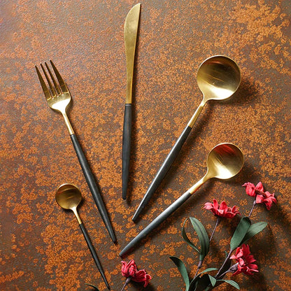 Wholesale Black & Gold 5 Pcs Cutlery for Wedding Rental Flatware Set High Quality 304 Stainless Steel Christmas Luxury Tableware