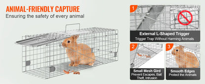 SucceBuy Live Animal Cage Trap Humane Cat Rodent Control Folding with Handle for Stray Cat Rabbits Squirrels Raccoons Groundhogs