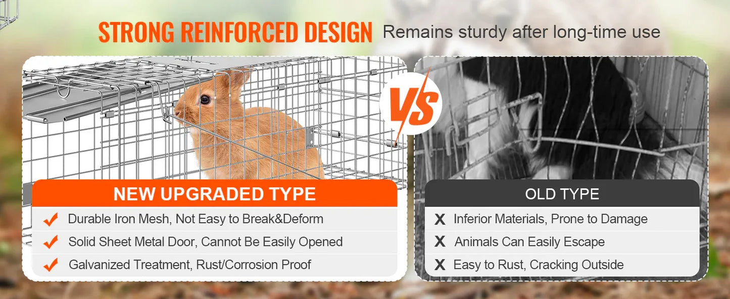 SucceBuy Live Animal Cage Trap Humane Cat Rodent Control Folding with Handle for Stray Cat Rabbits Squirrels Raccoons Groundhogs