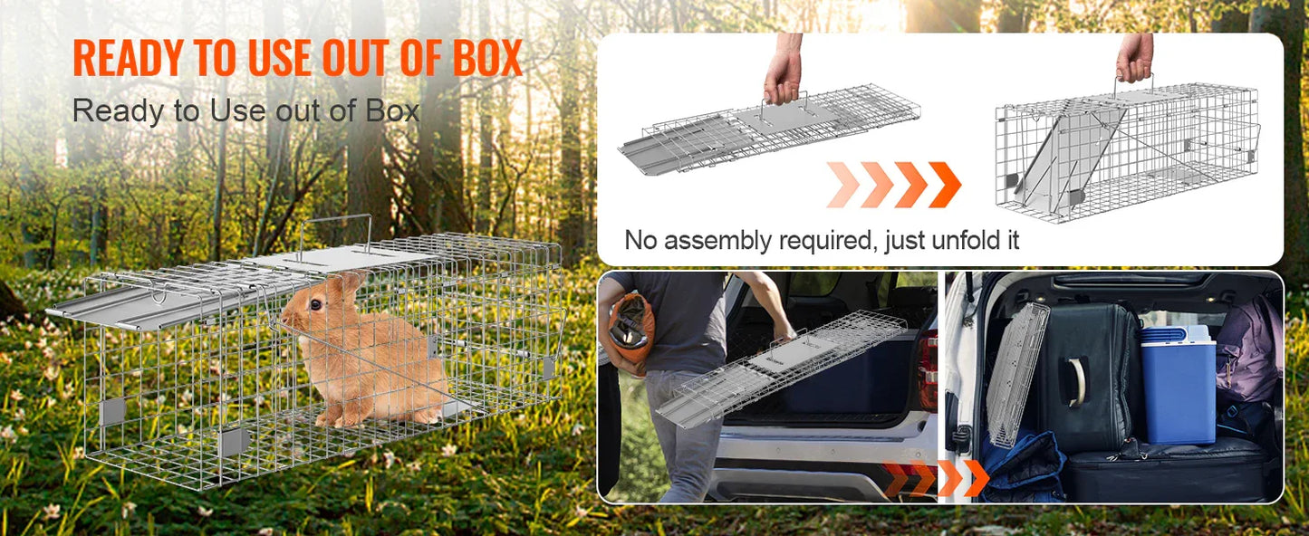 SucceBuy Live Animal Cage Trap Humane Cat Rodent Control Folding with Handle for Stray Cat Rabbits Squirrels Raccoons Groundhogs