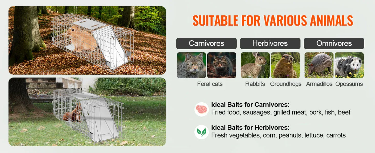 SucceBuy Live Animal Cage Trap Humane Cat Rodent Control Folding with Handle for Stray Cat Rabbits Squirrels Raccoons Groundhogs
