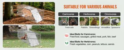 SucceBuy Live Animal Cage Trap Humane Cat Rodent Control Folding with Handle for Stray Cat Rabbits Squirrels Raccoons Groundhogs