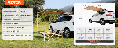 VEVOR Vehicle Awning  Retractable Car Side Awning Car Awning with Waterproof Storage Bag  Suitable for Truck SUV Van Campers