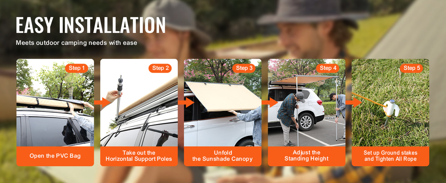 VEVOR Vehicle Awning  Retractable Car Side Awning Car Awning with Waterproof Storage Bag  Suitable for Truck SUV Van Campers