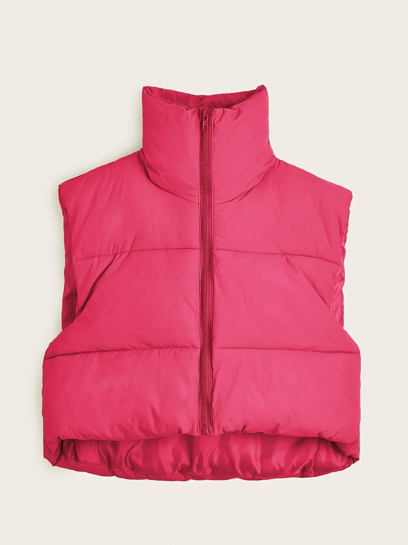 Women'S Sleeveless Vest - Vibrant Pink Slim-Fit Alternative Coat with Drawstring Hood, Zipper Front & Pockets for Fall/Winter Casual Wear, Casual Winter Wear | High Neckline Vest | Zippered Jacket
