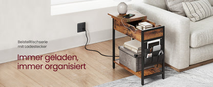 VASAGLE side table (1-St) sockets and USB ports, folding tabletop