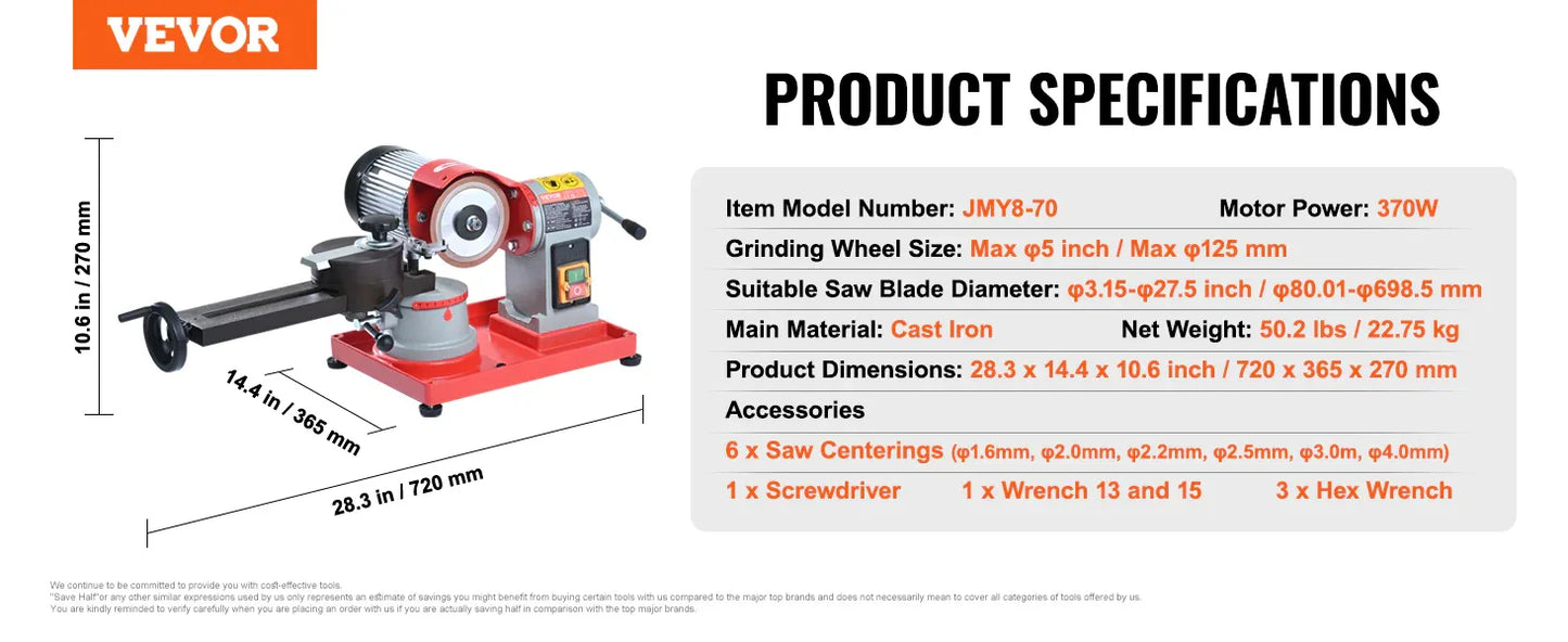 SucceBuy Circular Saw Blade Sharpener 370W Sharpening Machine 3600RPM Saw Blade 5Inch Wheel Rotary Mill Polisher for Carbide