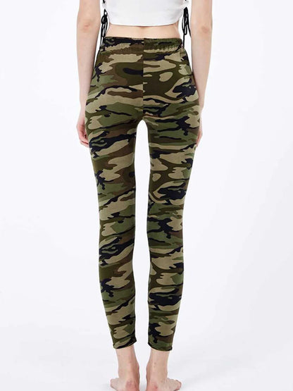 Camouflage Gray-Green Women's Casual Leggings, Cropped Length
