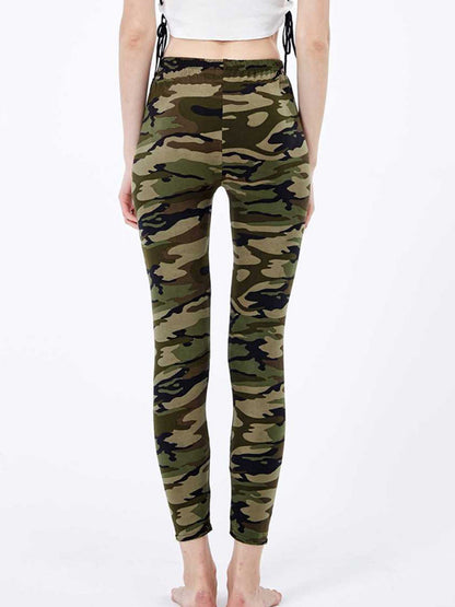 Camouflage Gray-Green Women's Casual Leggings, Cropped Length