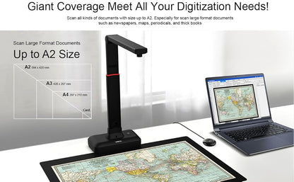 A2/A3 Large Format Overhead Book& Document Scanner 23MP High Resolution Auto- Flatten & Support Multi-Language VIISAN-S21 2025