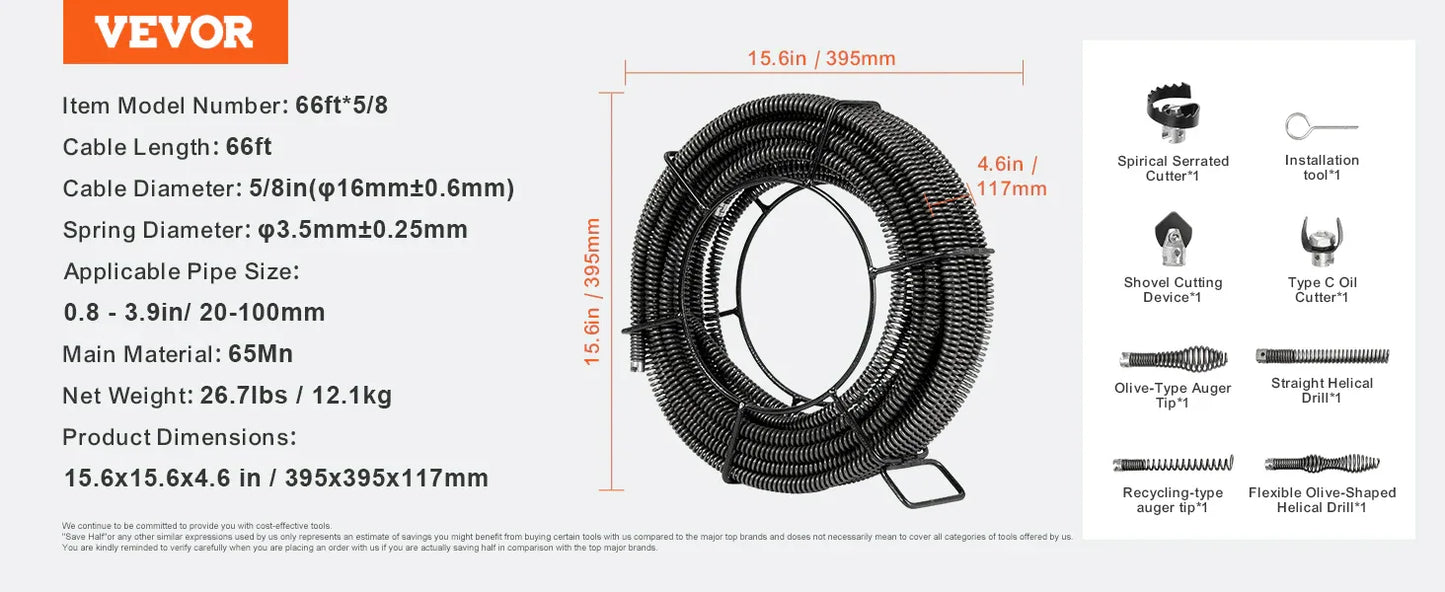 SucceBuy Drain Cleaning Cable Professional Sectional Drain Cleaner Cable Hollow Core Sewer Drain Auger Cable  Sink Floor Drain