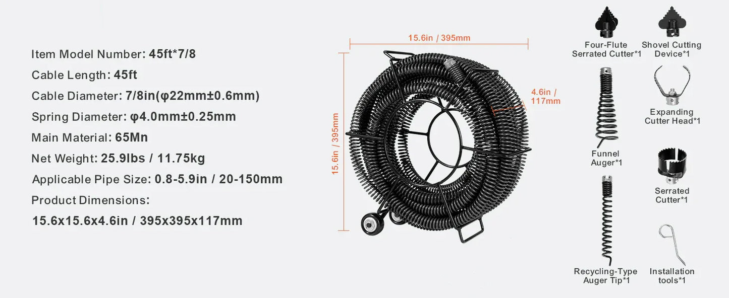 SucceBuy Drain Cleaning Cable Professional Sectional Drain Cleaner Cable Hollow Core Sewer Drain Auger Cable  Sink Floor Drain