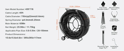 SucceBuy Drain Cleaning Cable Professional Sectional Drain Cleaner Cable Hollow Core Sewer Drain Auger Cable  Sink Floor Drain