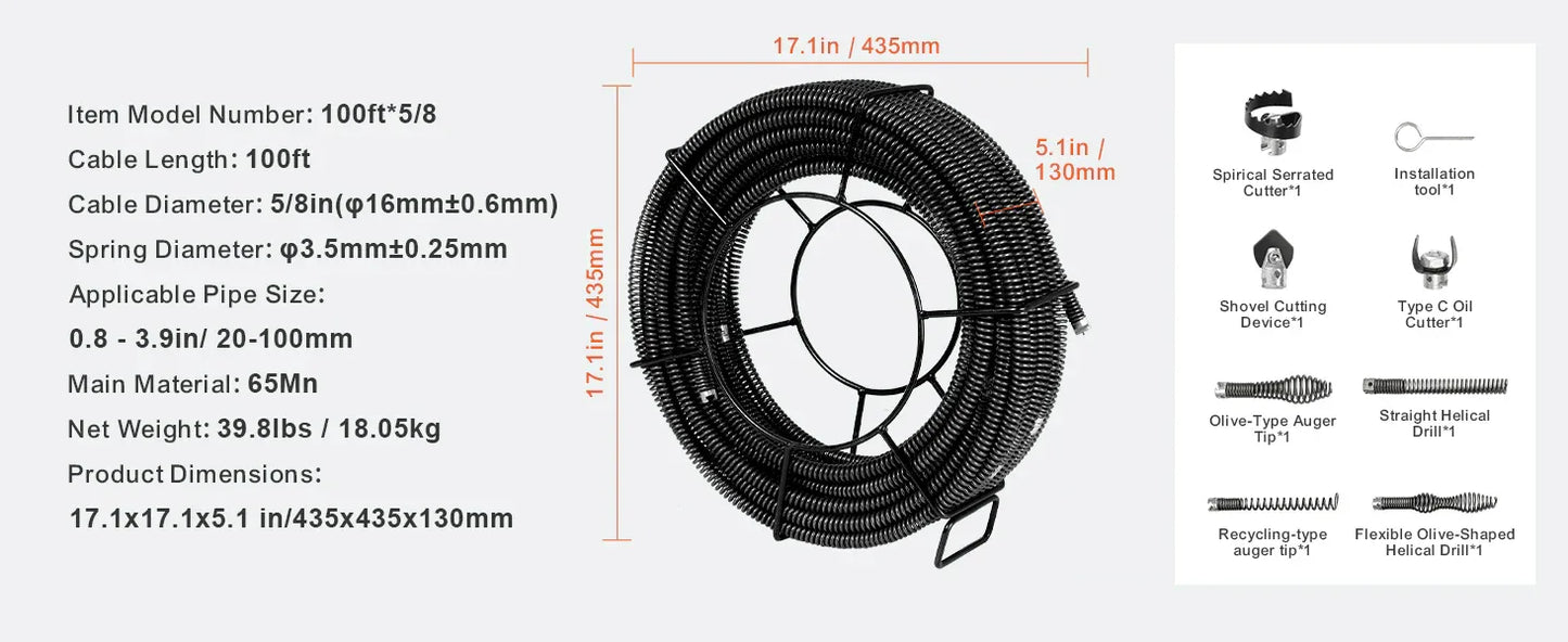 SucceBuy Drain Cleaning Cable Professional Sectional Drain Cleaner Cable Hollow Core Sewer Drain Auger Cable  Sink Floor Drain