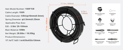 SucceBuy Drain Cleaning Cable Professional Sectional Drain Cleaner Cable Hollow Core Sewer Drain Auger Cable  Sink Floor Drain