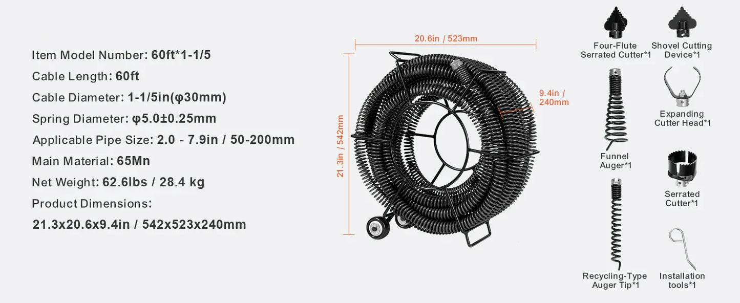 SucceBuy Drain Cleaning Cable Professional Sectional Drain Cleaner Cable Hollow Core Sewer Drain Auger Cable  Sink Floor Drain