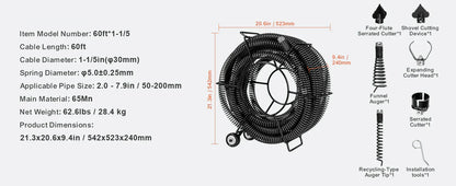 SucceBuy Drain Cleaning Cable Professional Sectional Drain Cleaner Cable Hollow Core Sewer Drain Auger Cable  Sink Floor Drain
