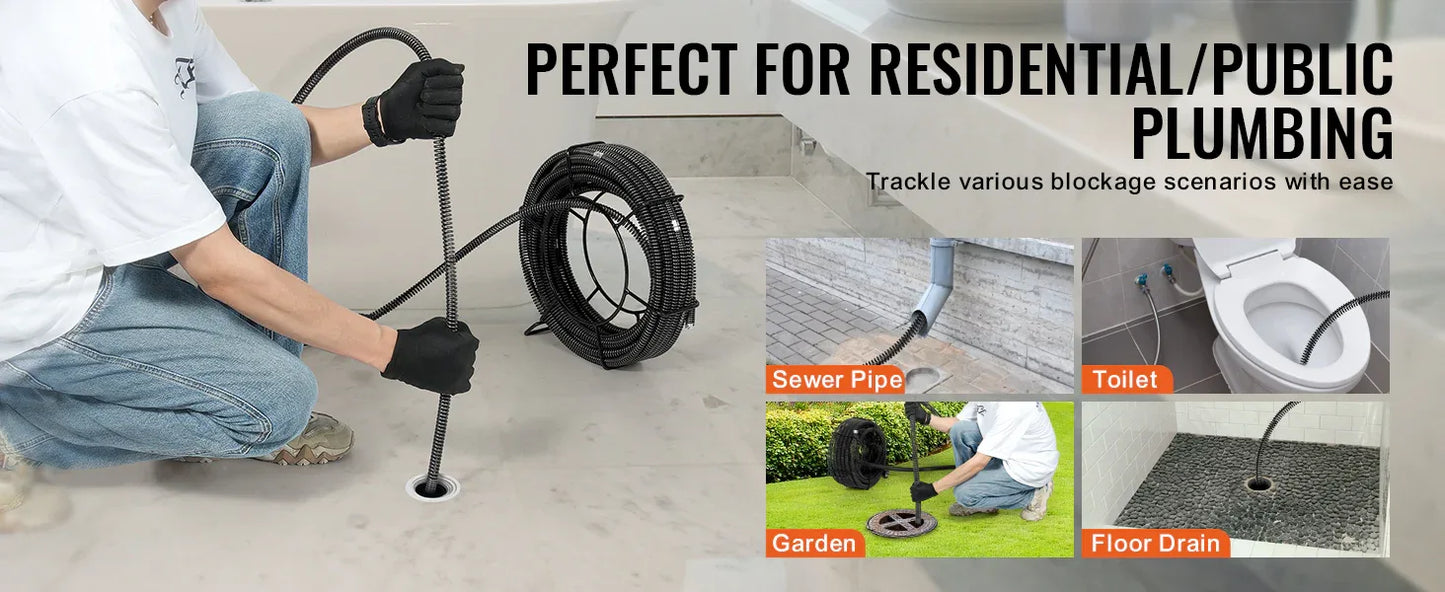 SucceBuy Drain Cleaning Cable Professional Sectional Drain Cleaner Cable Hollow Core Sewer Drain Auger Cable  Sink Floor Drain
