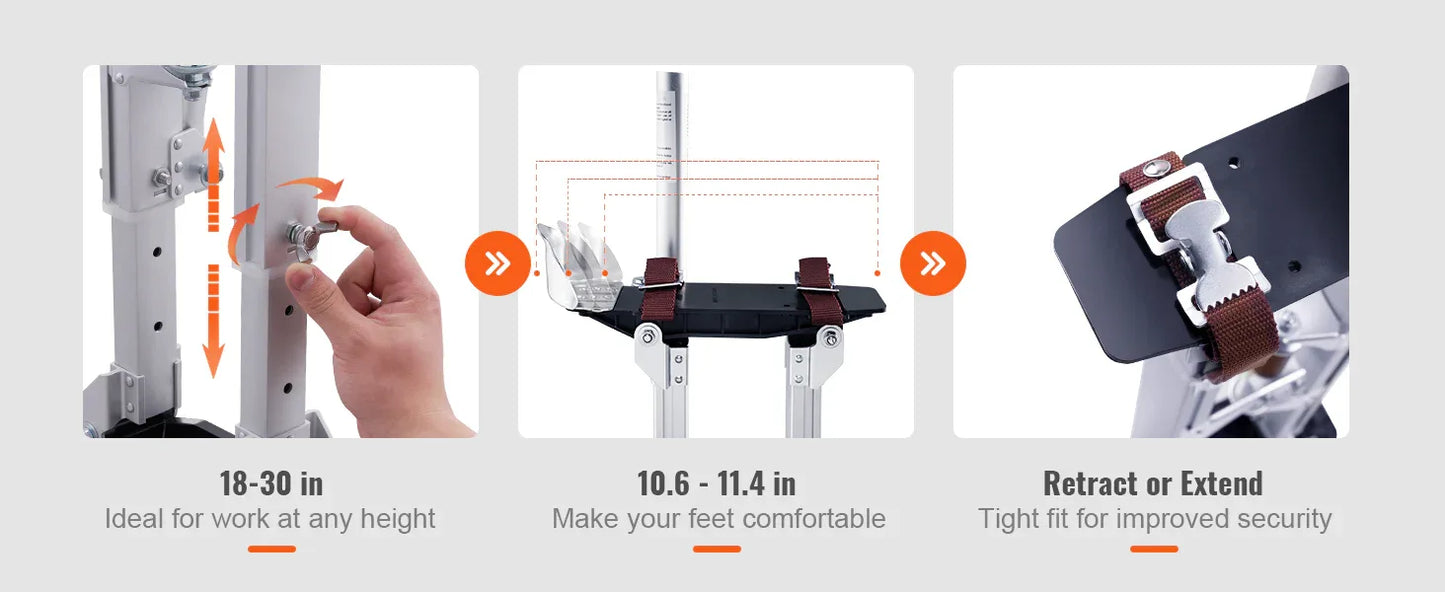 SucceBuy Drywall Stilts 18''/36''Adjustable Aluminum Tool Stilts with Protective Knee Pads Non-Slip Work Stilts for Home