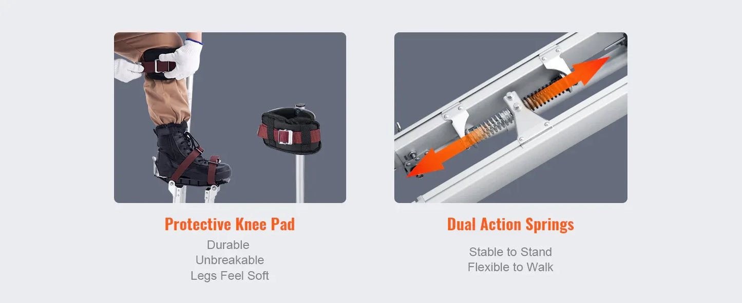 SucceBuy Drywall Stilts 18''/36''Adjustable Aluminum Tool Stilts with Protective Knee Pads Non-Slip Work Stilts for Home