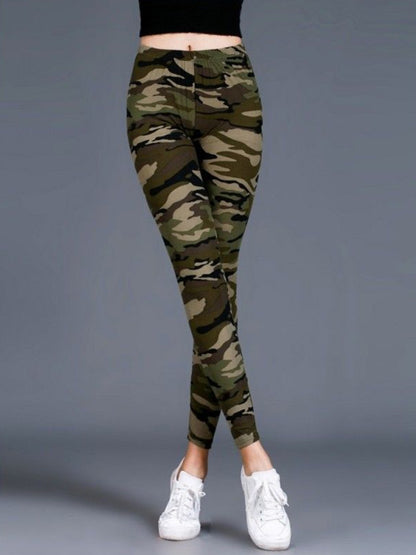 Camouflage Gray-Green Women's Casual Leggings, Cropped Length