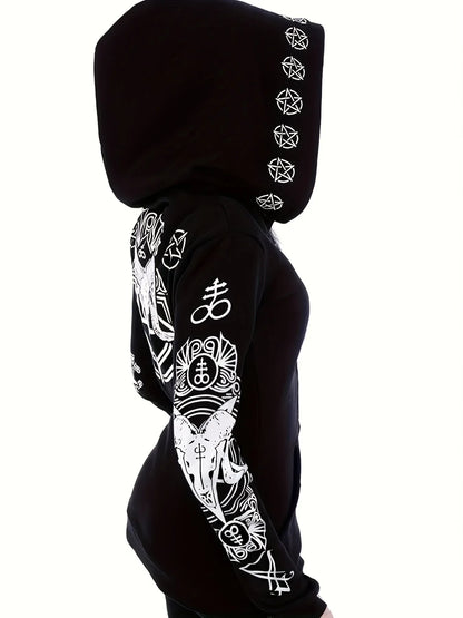 Women's Fashion Punk Style Geometric Print Zipper Sweatshirt