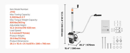 SucceBuy 5000lbs Electric Trailer Dolly 12V Trailer Jockey Wheel with 22 ft/min Speed & Adjustable Height for Moving Caravan