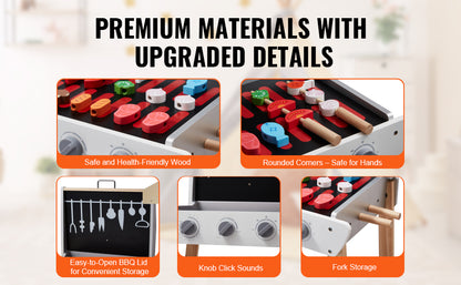 SucceBuy Simulation Kitchen Barbecue Toys Wooden Grill Toy Set Montessori Pretend Play Food BBQ Toy Playset for Kids Girls Gifts