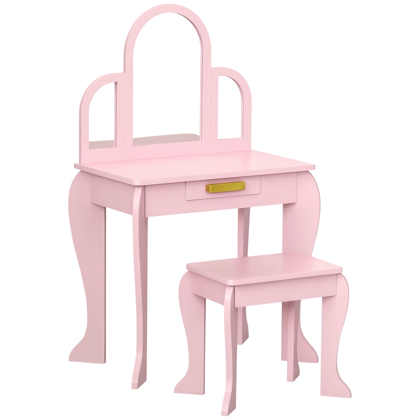 Homcom Children's Dressing Table with Mirror and Stool Children's Dressing Table Makeup Table for Girls from 3 to 6 Years with Drawer Pink