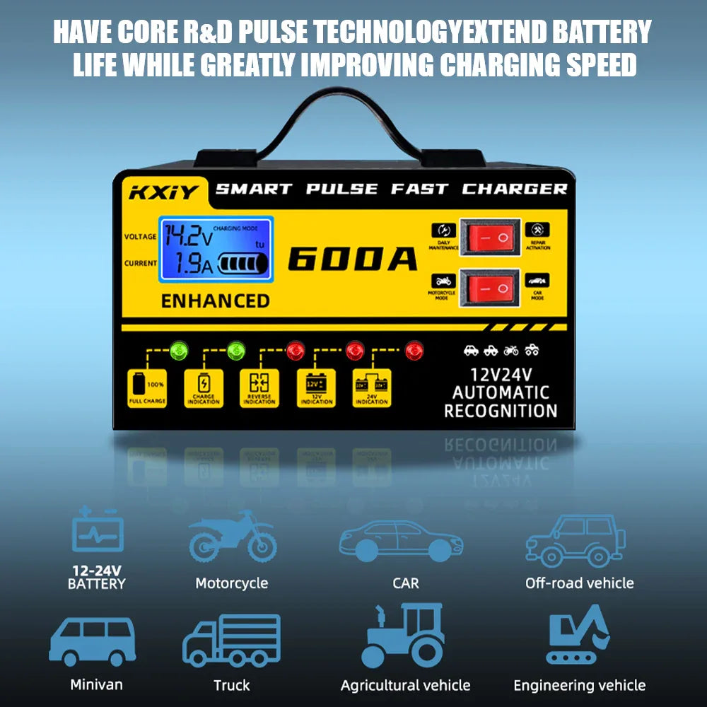 130W Automotive Battery Chargers Digital Intelligent Pulse Repair + Switch LED Indicator Storage Cell Car Chargers 12V 5A,24V 3A