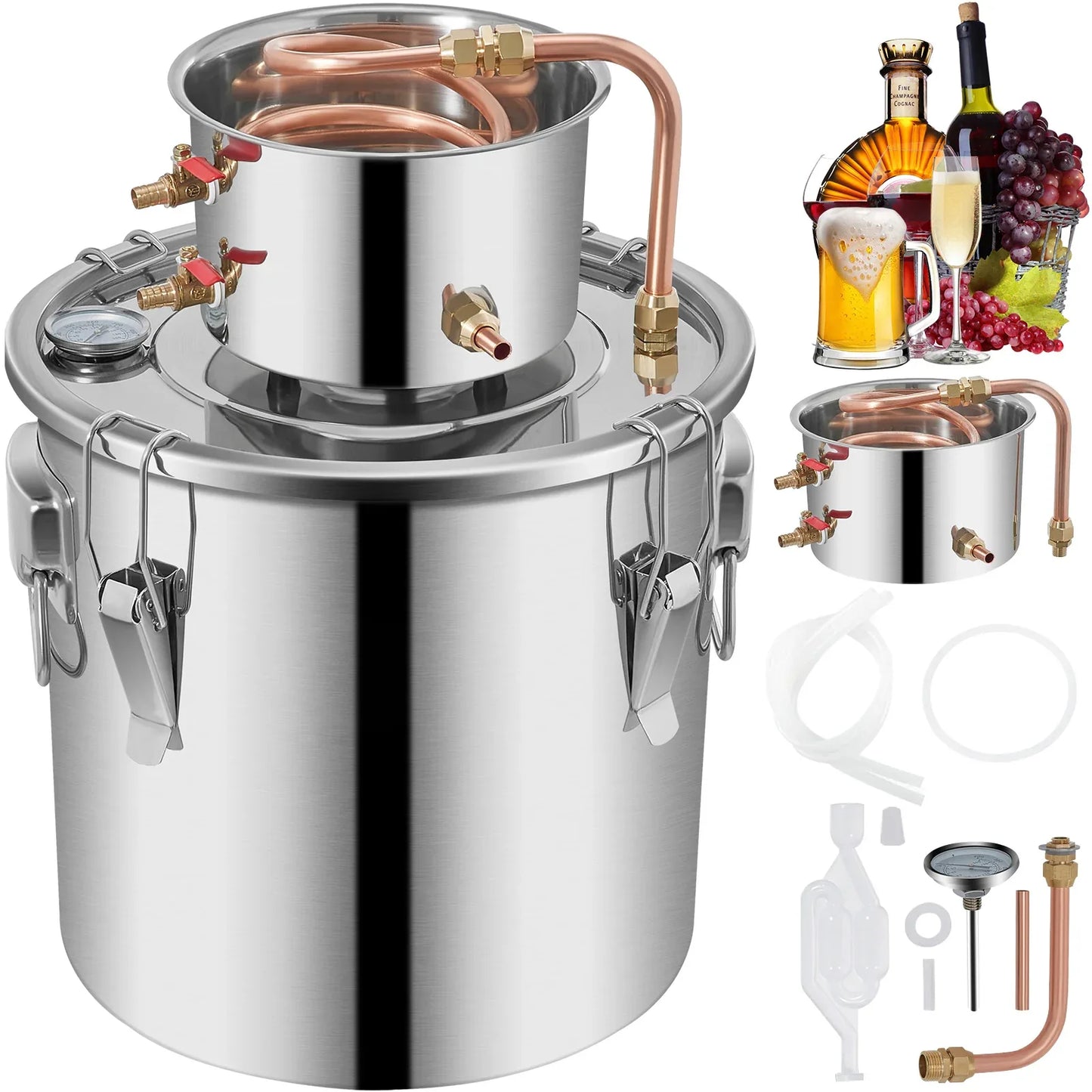 SucceBuy 3 5 8 13 Gal Distiller Alambic Alcohol Still Stainless Copper DIY Home Brew Water Wine Essential Oil Brewing Kit