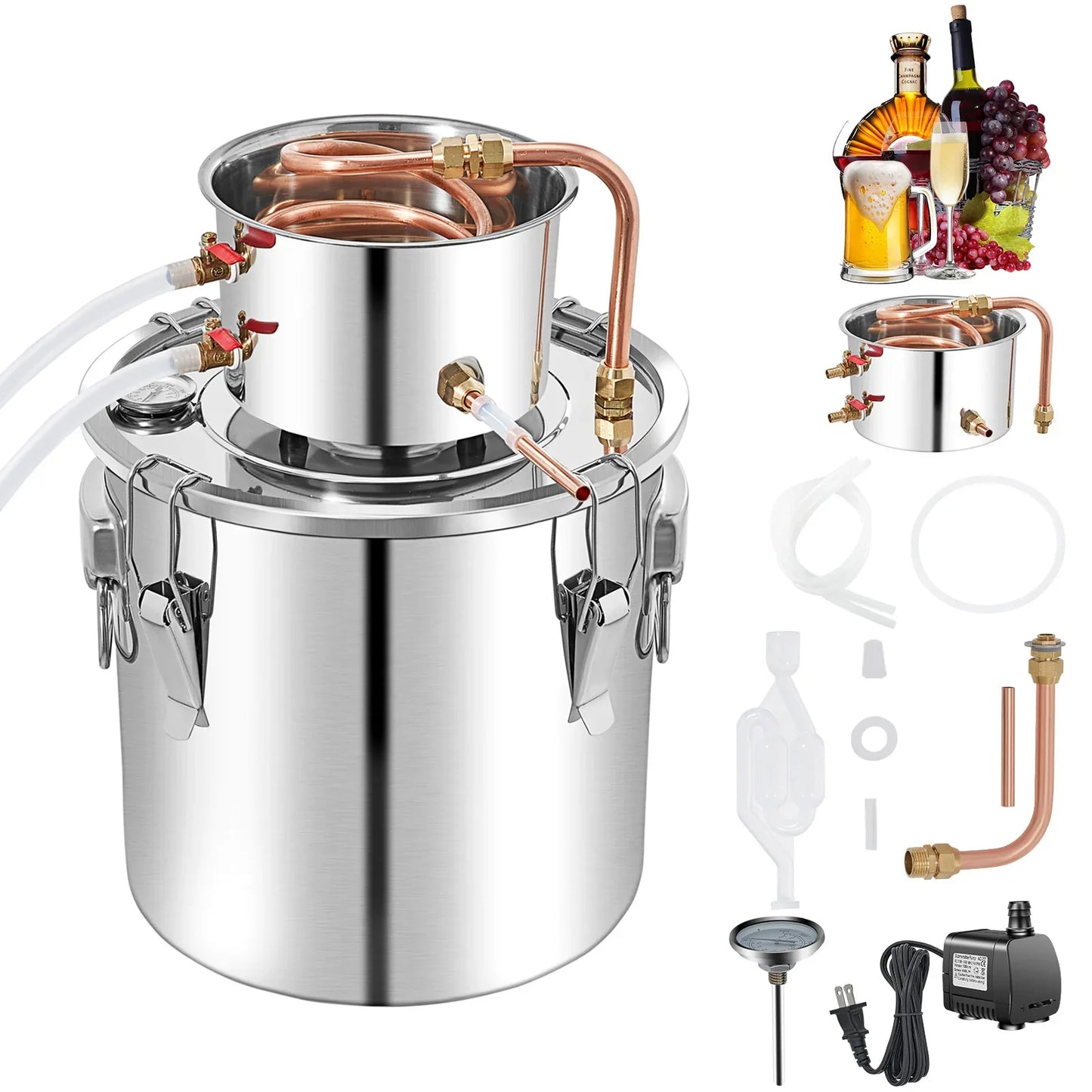 SucceBuy 3 5 8 13 Gal Distiller Alambic Alcohol Still Stainless Copper DIY Home Brew Water Wine Essential Oil Brewing Kit